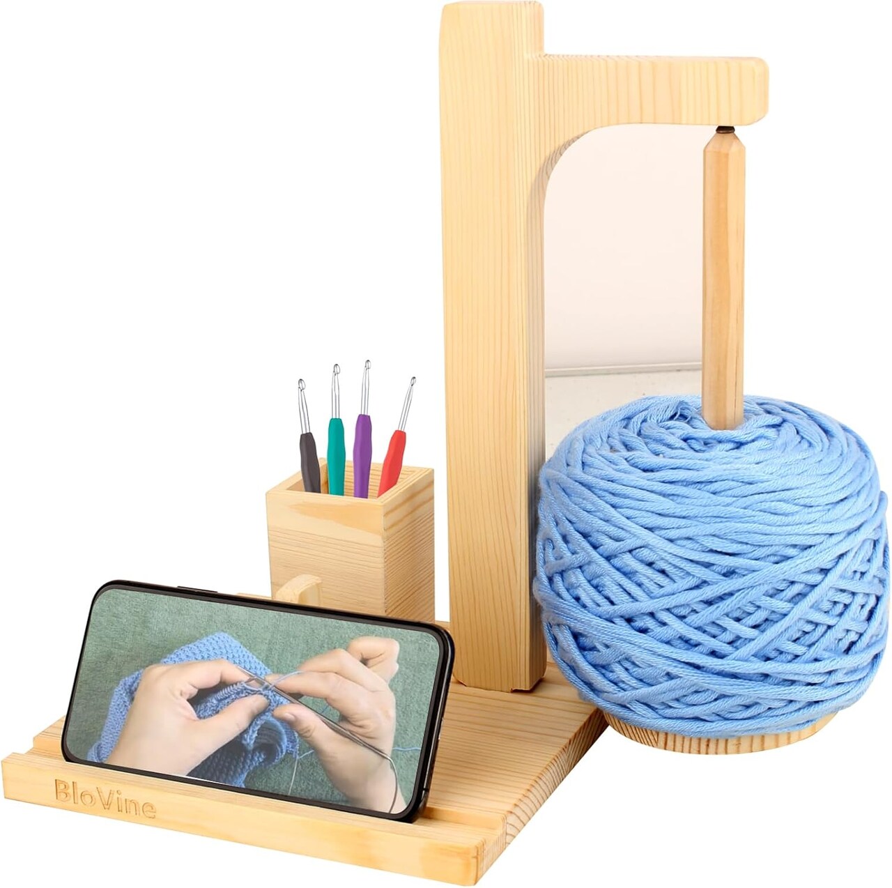 Wooden Yarn Holder for Crocheting with Magnetic Rotating Pendulum Yarn Ball Dispenser